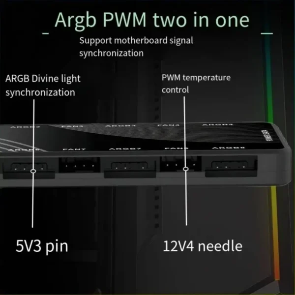 ARGB And PWM Fan Hub Controller Magnetic Backplane Splitter with Remote Control - Image 2